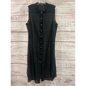 Roamans Black Sheer Sleeveless Tunic Button Down Blouse 18W 30-3466-7